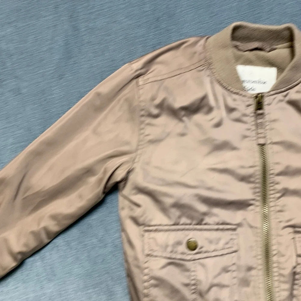 Abercrombie Kids Bomber Jacket Boys 5-6 Brown Fleece Lined Ribbed Hem Full Zip